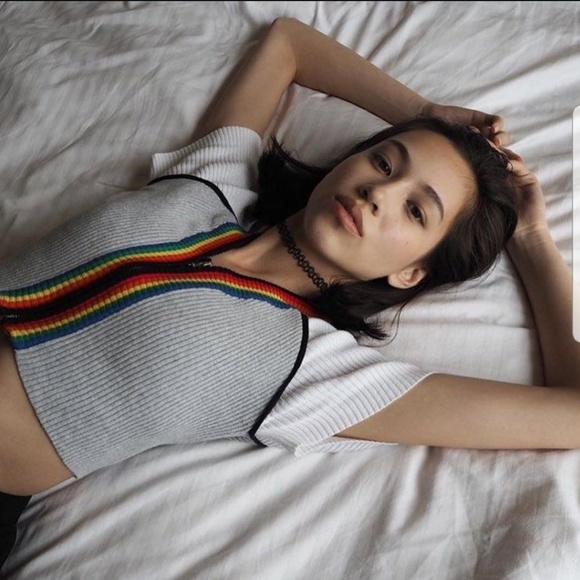 UNIF Tops - UNIF Rainbow Gray Frolic Ribbed Zipper Crop Top